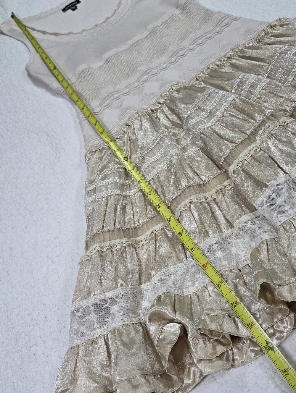 Bebe Cream Satin Ruffle-Tier Mini Dress - Picture 5 of 7